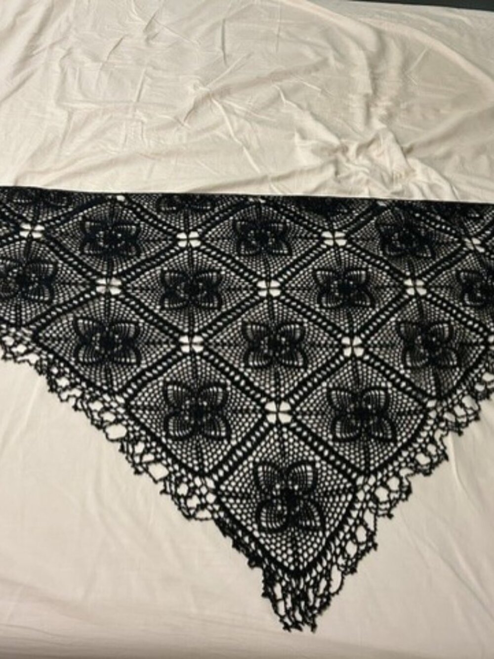 2 pashminas/shawls: Black beaded lace & Silver/Cream beaded velvet - Picture 3 of 10